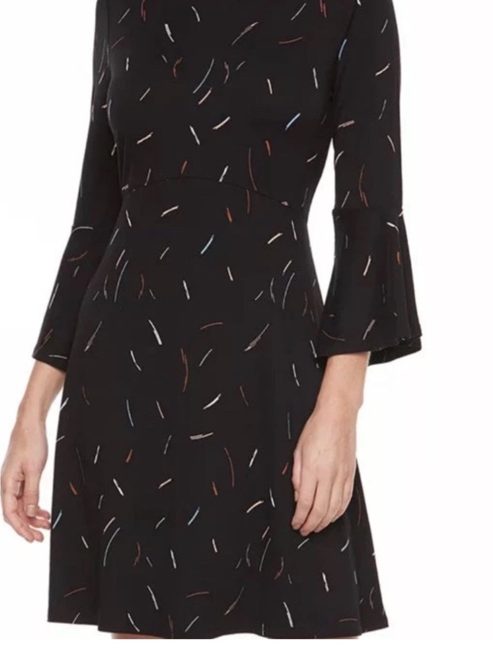 Apt 9 Fit Confetti Print Fit & Flare Bell Sleeve Black Dress Size M